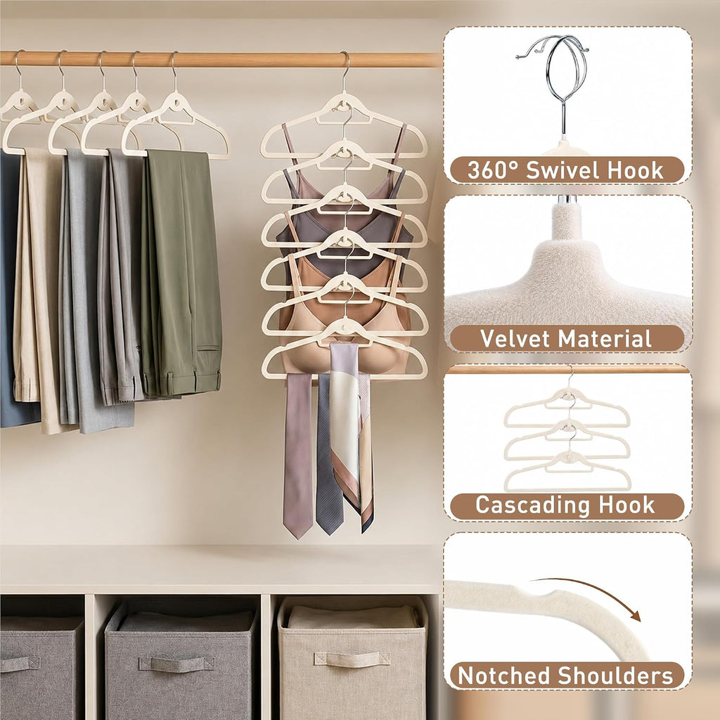 Velvet Hangers 30 Pack, Ivory Non Slip Hangers with 360° Swivel Hook