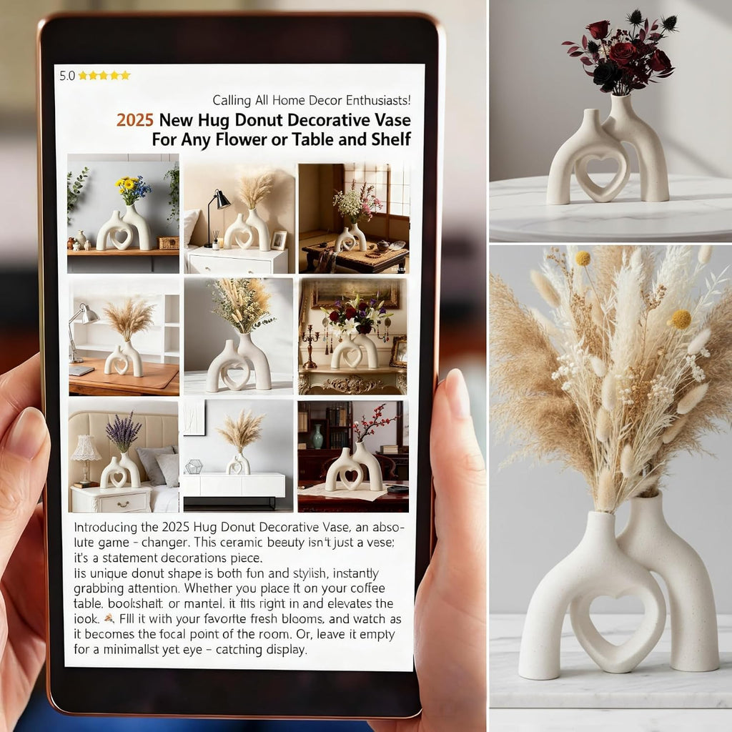 Liotww Hug Donut Decorative Vase Modern Nordic Boho Style Vases Home Decor