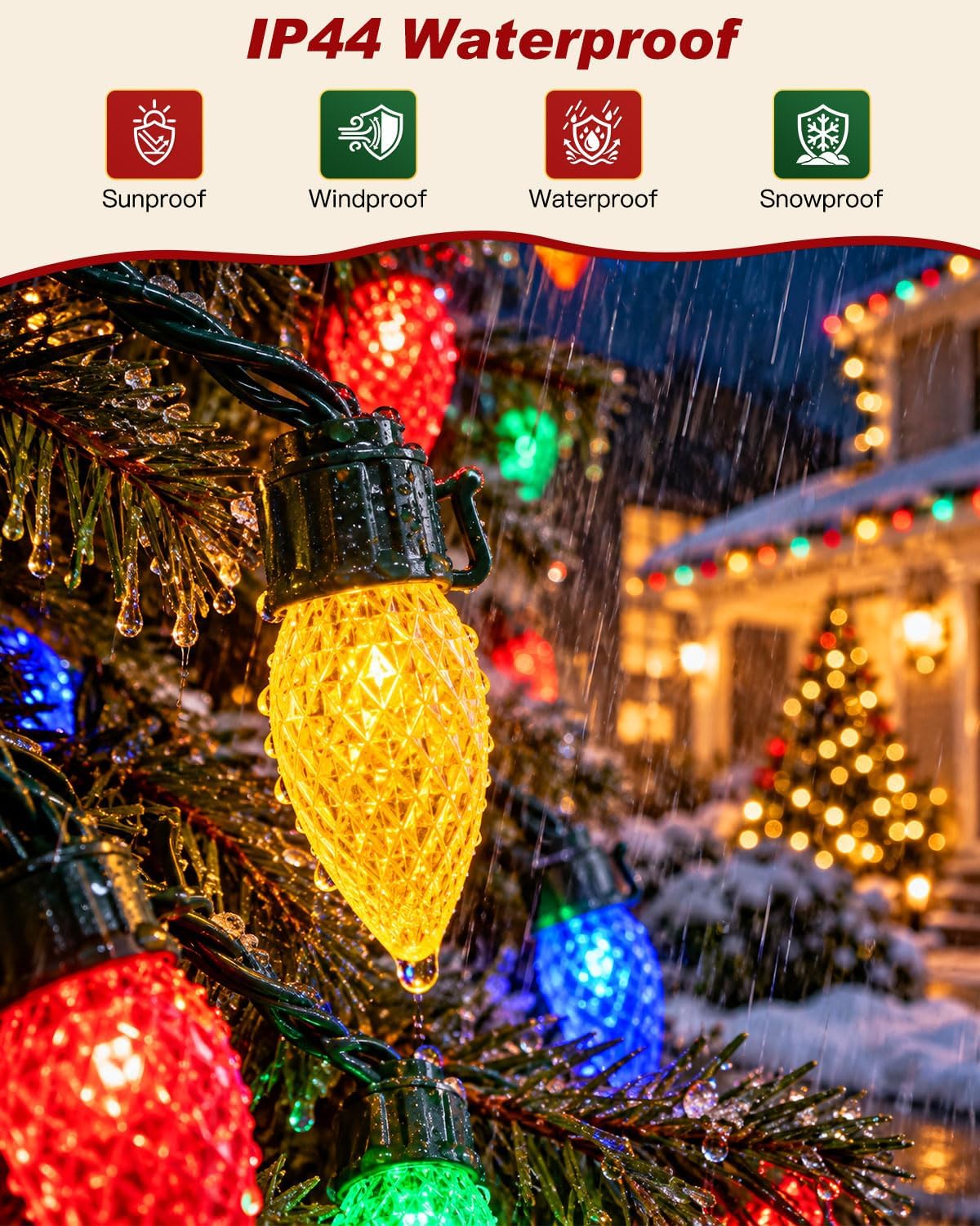 C9 LED Christmas String Lights Outdoor, 114 FT 150 LEDs Multicolor Plug in