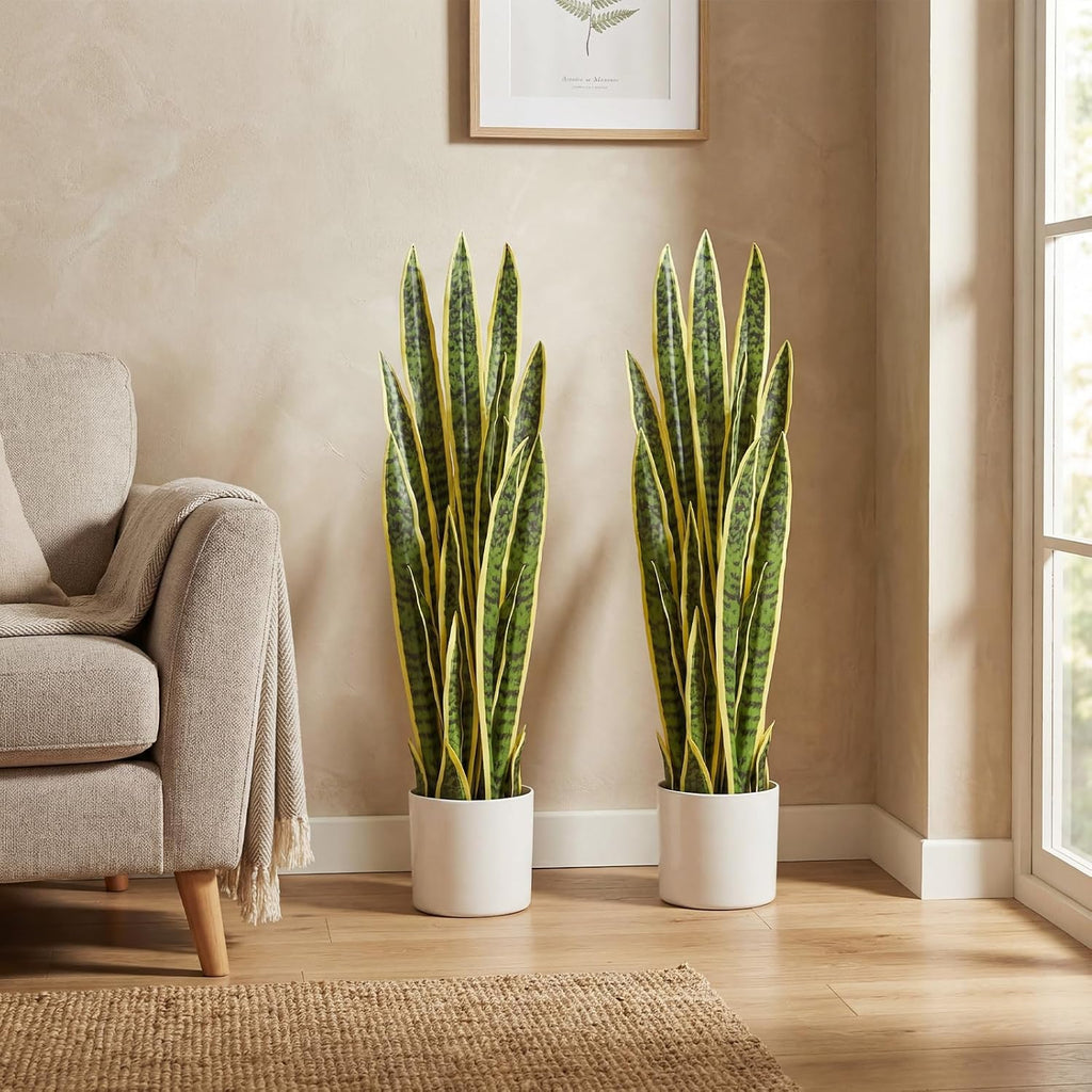 Crowye 2 Pack 3.17 ft Tall Artificial Snake Plant Fake Sansevieria Plant Large Faux Snake Bulk in Pot for Home Office Housewarming Gift