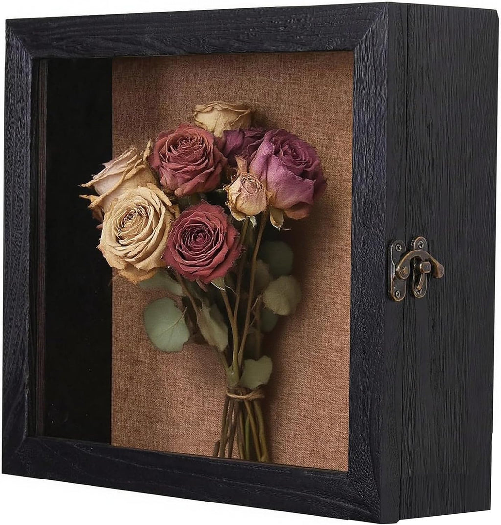 15x15 Extra Deep Large Shadow Box, 4-Inch Exterior Depth, Solid Wood, Black