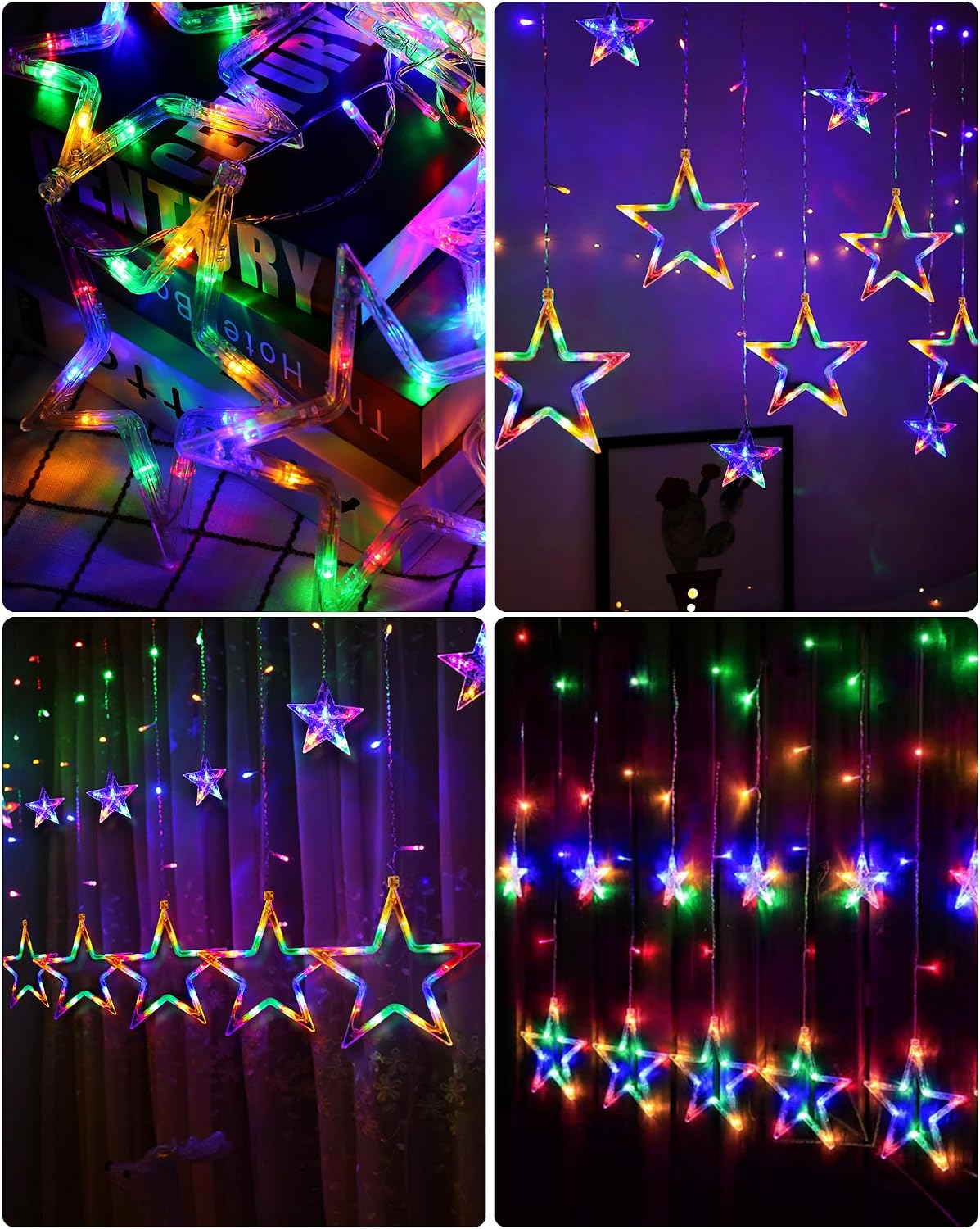 Blingstar Star Curtain Lights 138 LED 12 Star Multicolor Christmas Lights 8.2 Ft Connectable Window Lights with Remote Plug in Curtain String Lights for Christmas Ramadan Bedroom Indoor Outdoor Decor
