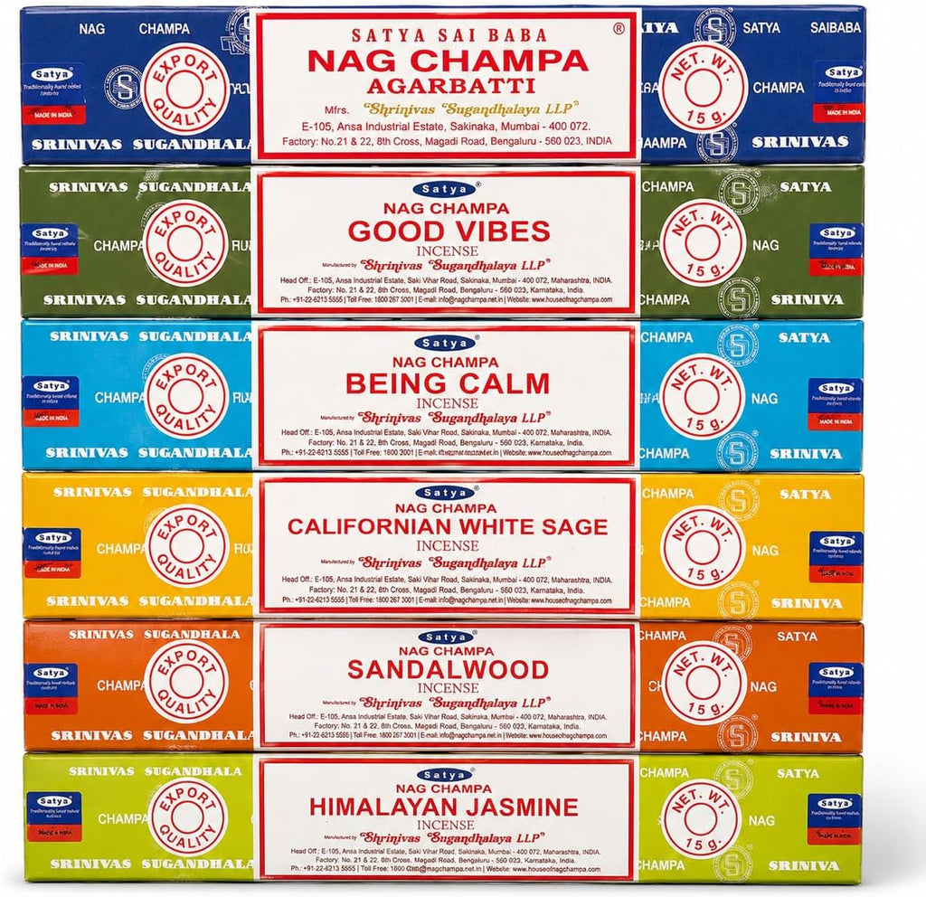 Satya Nag Champa Incense Sticks Variety Pack - 6 Assorted Boxes