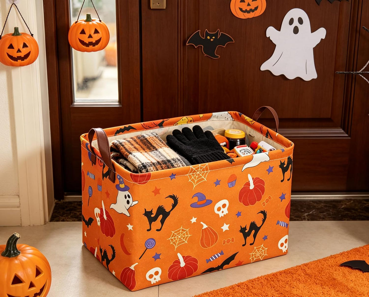 Halloween Basket Pumpkin Baskets Trick or Treat Basket Rectangular Storage Bin for Halloweens Parties(Candy Pumpkin)