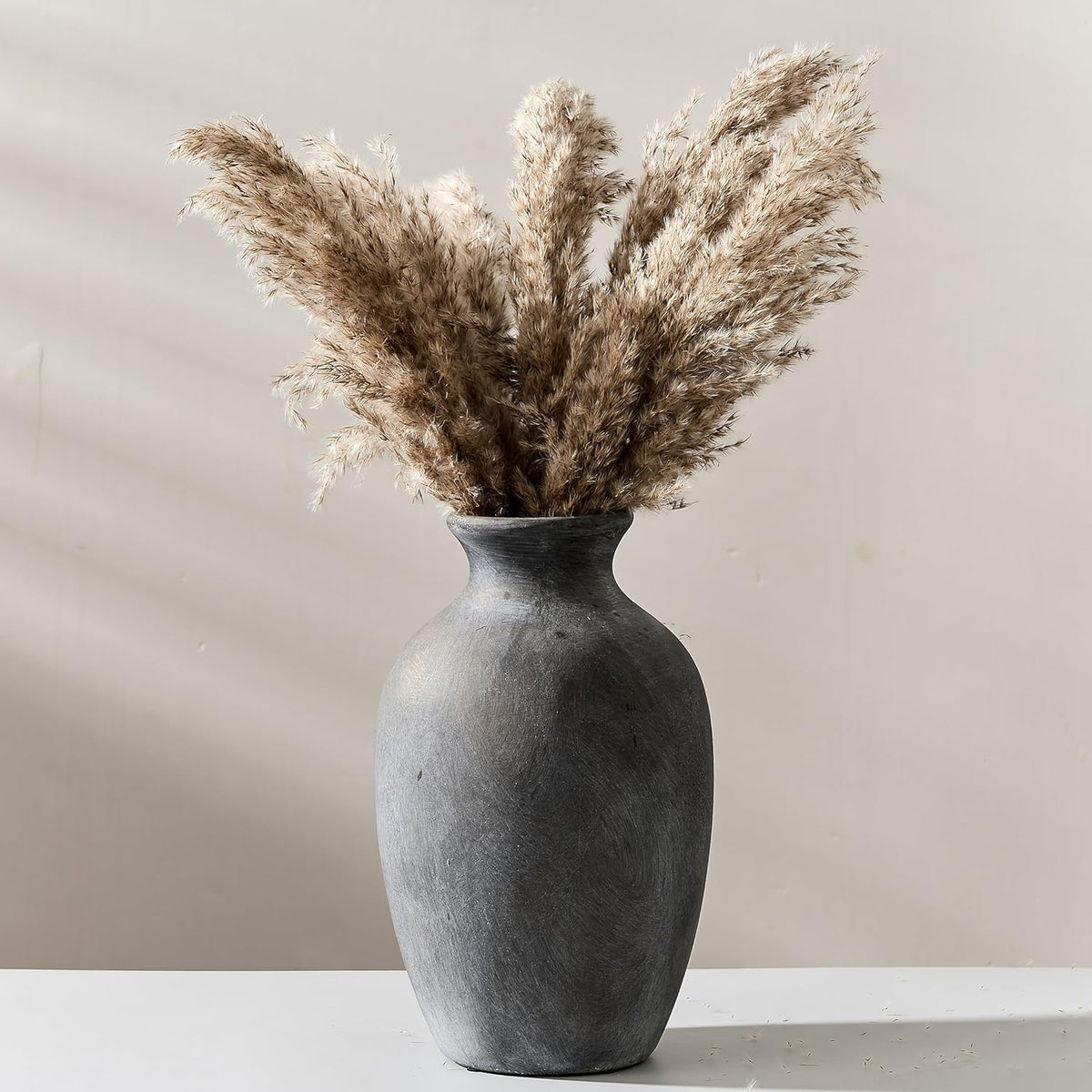 Large Ceramic Rustic Flower Vase, 10.43 Inch Tall Vintage Pottery Home Decor, Farmhouse Terracotta Vase for Living Room, Table, Shelf, Mantel Decoration, Farmhouse - Black Bronze