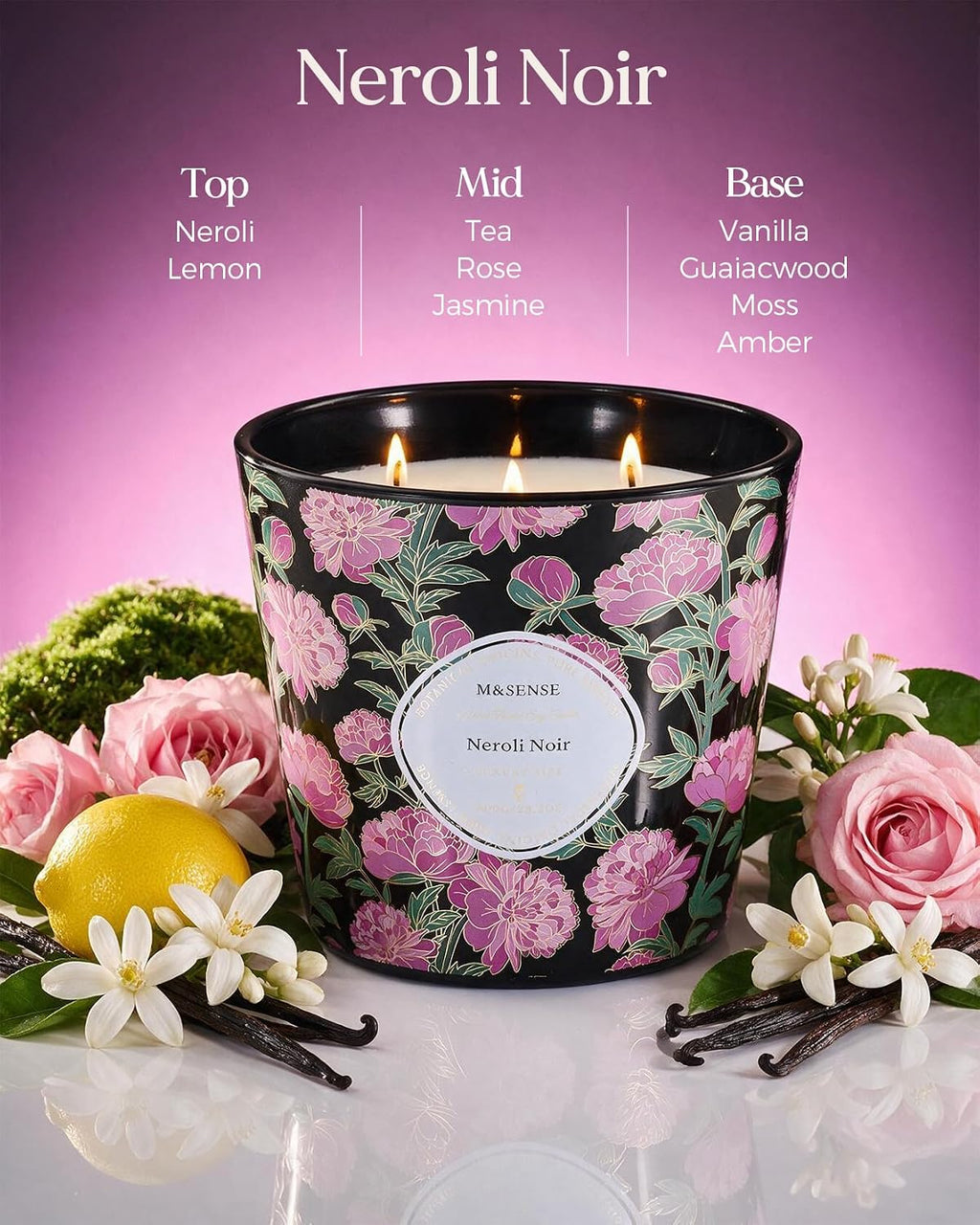 M&SENSE Neroli Noir Scented Candle, Large 28.2oz Natural Soy Wax