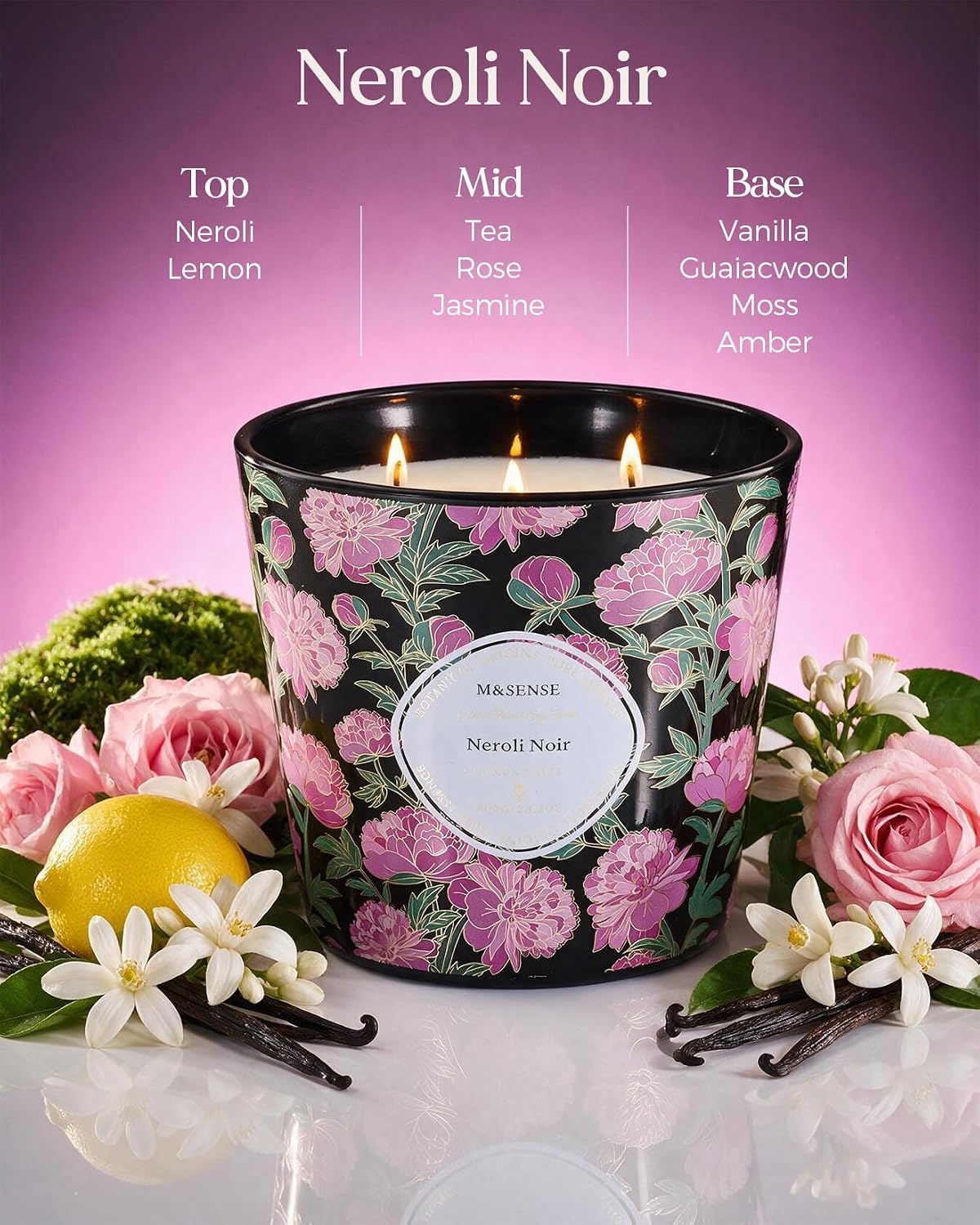M&SENSE Neroli Noir Scented Candle, Large 28.2oz Natural Soy Wax