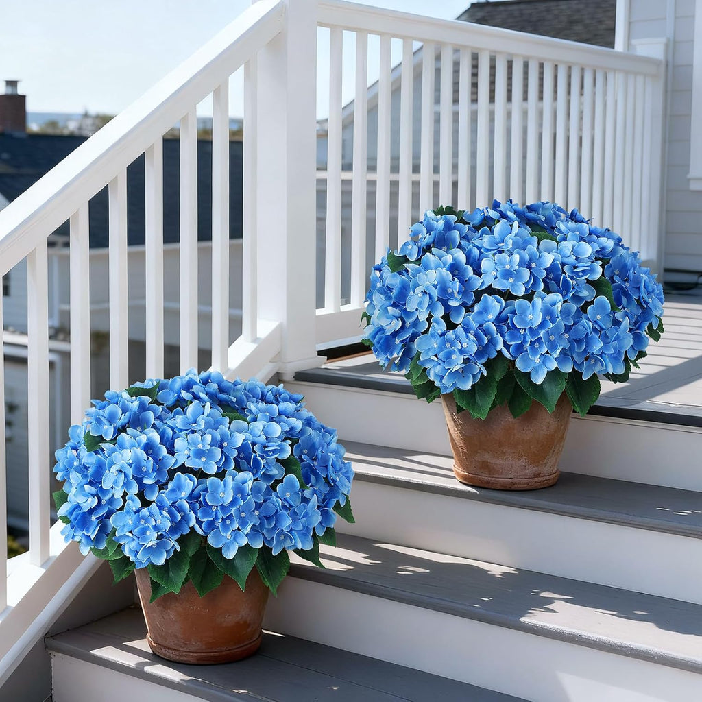 2 Sets Artificial Hydrangea Flower Topiary Ball Trees for Porch (Blue)