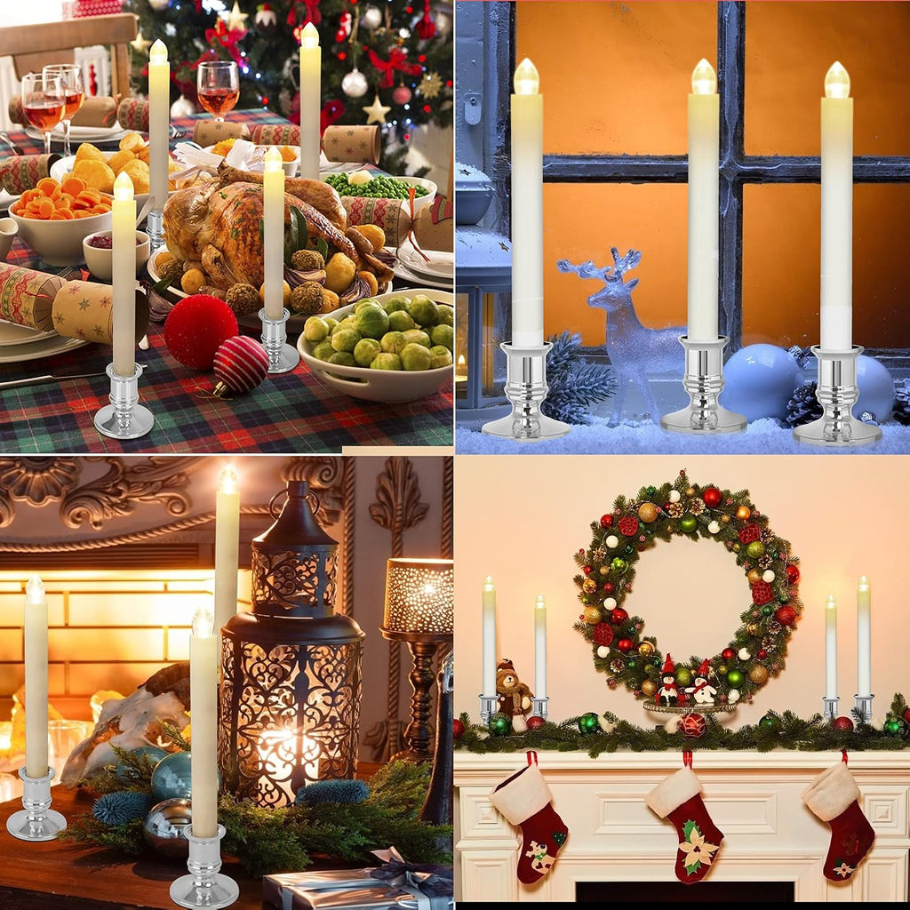Window Candles 12 Pack Battery Operated with Timer, Flameless, 2 Remote Controls - Christmas Window Lights, Removable Silver Holder and Suction Cup for Home Decorations