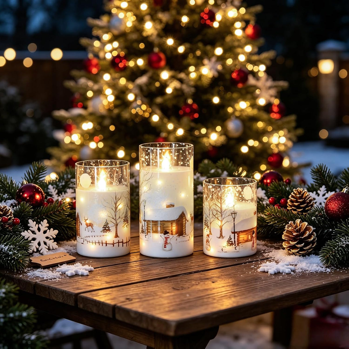 Christmas Snowman Flameless Candles String Lights Remote Timer