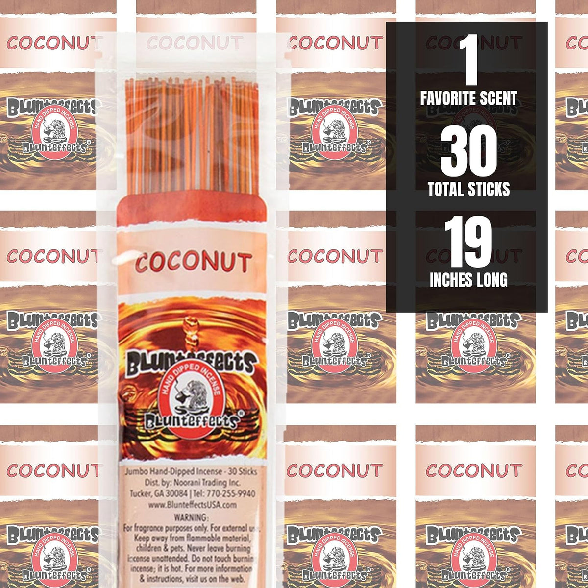 Blunteffects Jumbo Hand-Dipped Incense Sticks, Coconut, 30-Pack