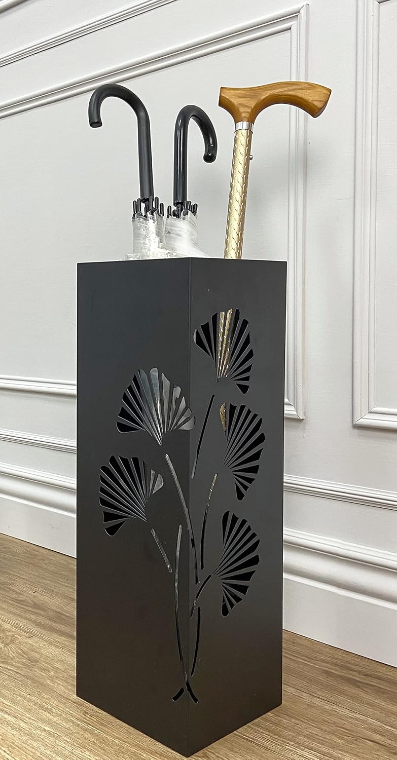 Mango Steam Black Tall 21.75" Japanese Ginkgo Leaf Umbrella/Cane/Walking Stick Holder, Stand, Rack Organizer
