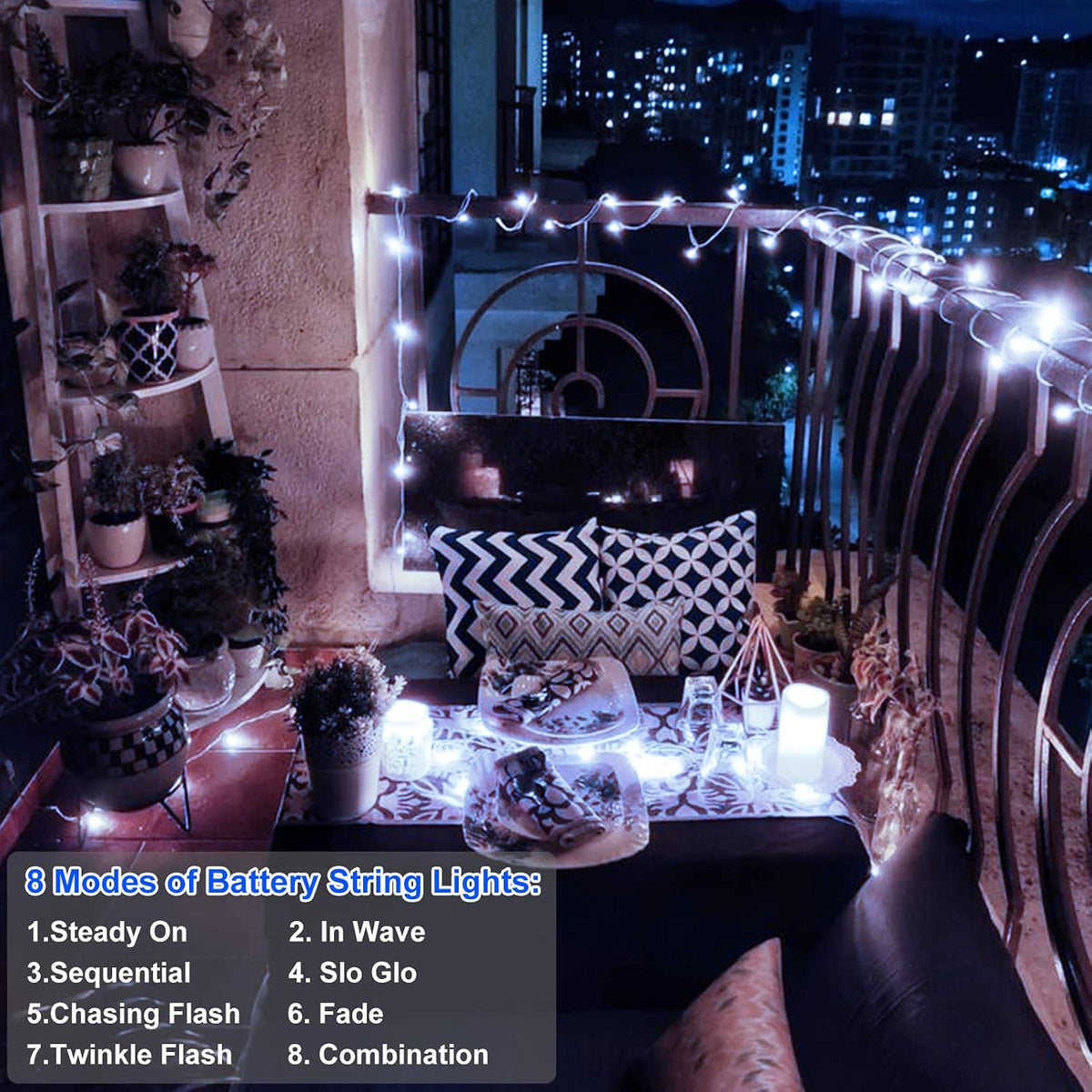 4 Pack Battery Operated Christmas String Lights 16.5Ft 50LED Wreath Lights