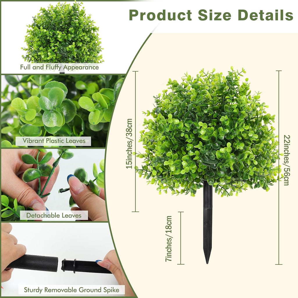 RECUTMS Artificial Eucalyptus Topiary Ball Tree with Ground Spike 1Pc 22In