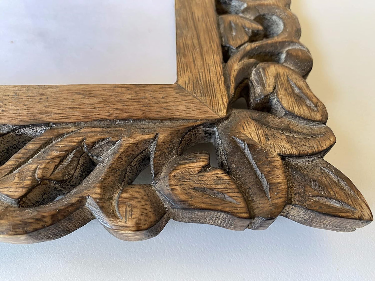 Hand Carved Mango Wood Rustic 4x6 Picture Frame with Real Glass - Aesthetic Vintage Wood Frame for Tabletop Use - Rustic Home Decor Perfect for Your Memories