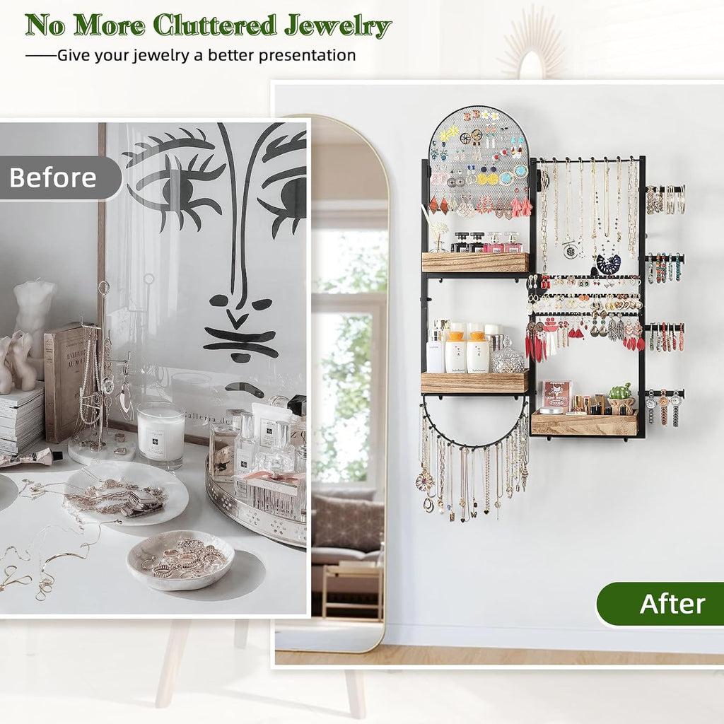 Keebofly Large Jewelry Organizer - Big Wall Mount Hanging Jewelry Holder Display for Earrings, Rings, Necklaces, Bracelets, Makeup, Perfume & Watches
