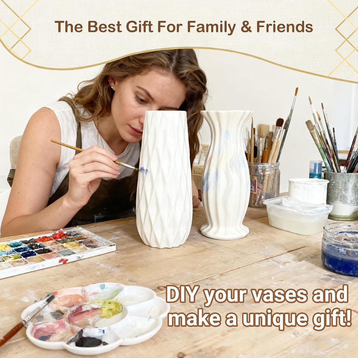 10-Piece 8 Inch White Ceramic Vases Set - Not Glazed Minimalist White Vases for Home Decor, Weddings, Pampas Grass & DIY Crafts | Rustic Matte White Ceramic Vases Bulk