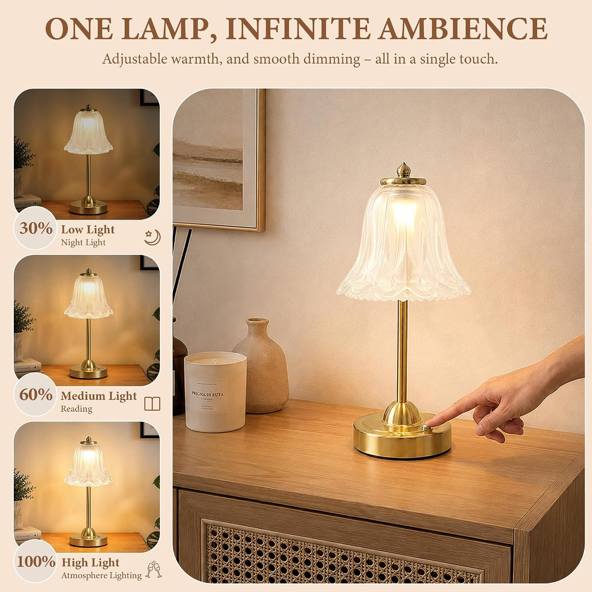 Cordless Table Lamp, Rechargeable Battery Operated Touch Lamp,Frosted White