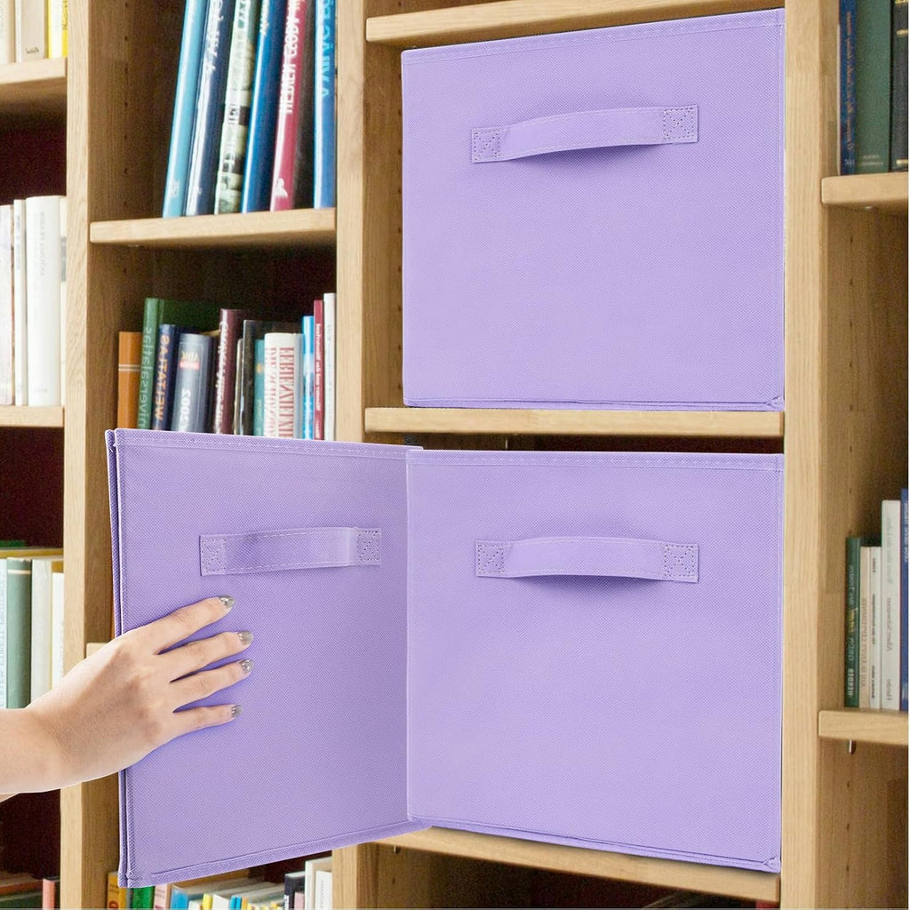 Life Hacks Fabric Storage Bins 8 Pack 11 inch Foldable Storage Cubes with Reinforced Handles Fun Colored Durable Cube Storage Bin for Home, Playroom, Closet Organizers and Storage, Purple