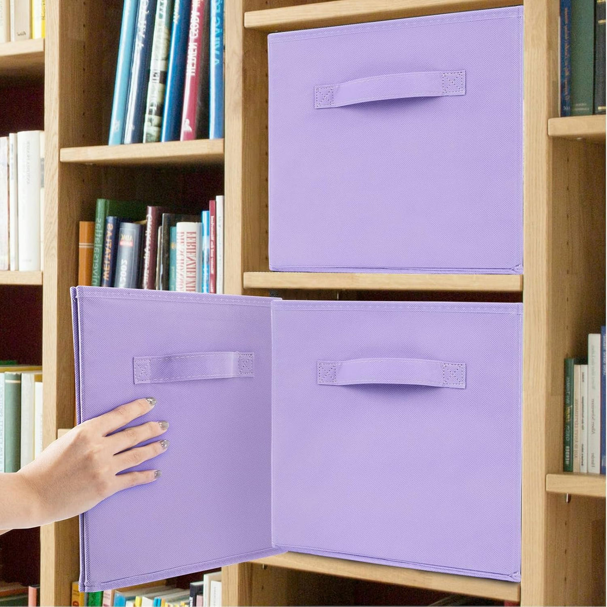 Life Hacks Fabric Storage Bins 8 Pack 11 inch Foldable Storage Cubes with Reinforced Handles Fun Colored Durable Cube Storage Bin for Home, Playroom, Closet Organizers and Storage, Purple