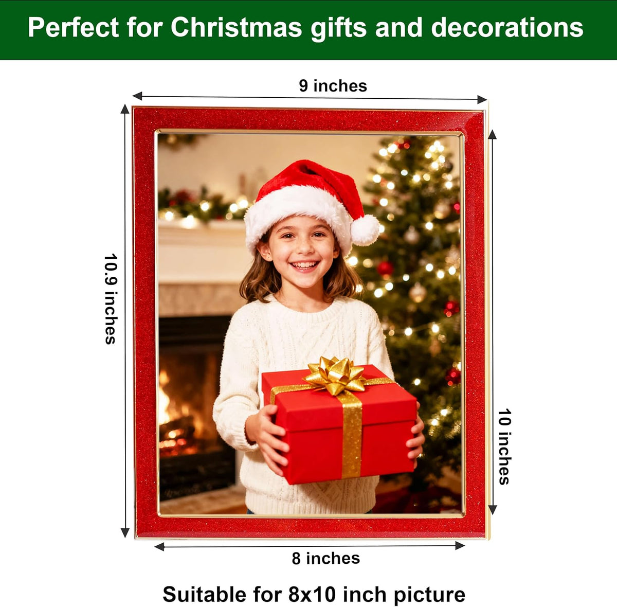 Enamel Picture Frames 8x10, 8 by 10 Red Glittering Photo Frame with Real Glass & Velvet Back, Sparkling Metal frame for Tabletop or Wall, Amazing Weddings Graduation Gift & Wall Art Decor