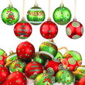 Lanpn 30 Pcs Outdoor Christmas Ornaments, 2.4" Mini Xmas Tree Elf Swirl Ball Decoration, Red Green Christmas Ornament Set, Glittering String Ball Plastic Hanging Decor for Lawn Yard Holiday Party