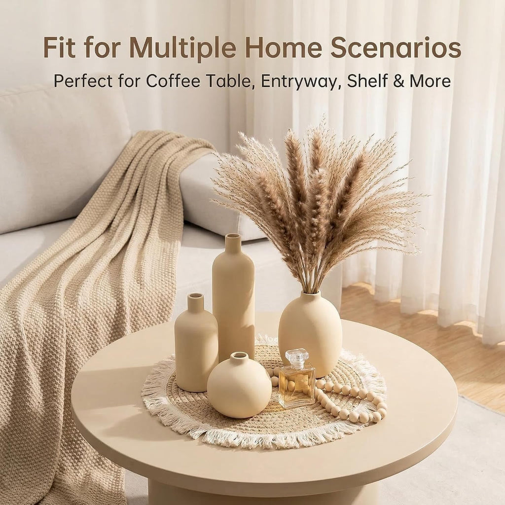 Beige Ceramic Vase Set of 4, Modern Neutral Colors Home Decor, Rustic Farmhouse Decorative Flowers Vases for Bouquet, Pampas | Table Mantel Centerpiece Bookshelf Living Room Bedroom (Beige)