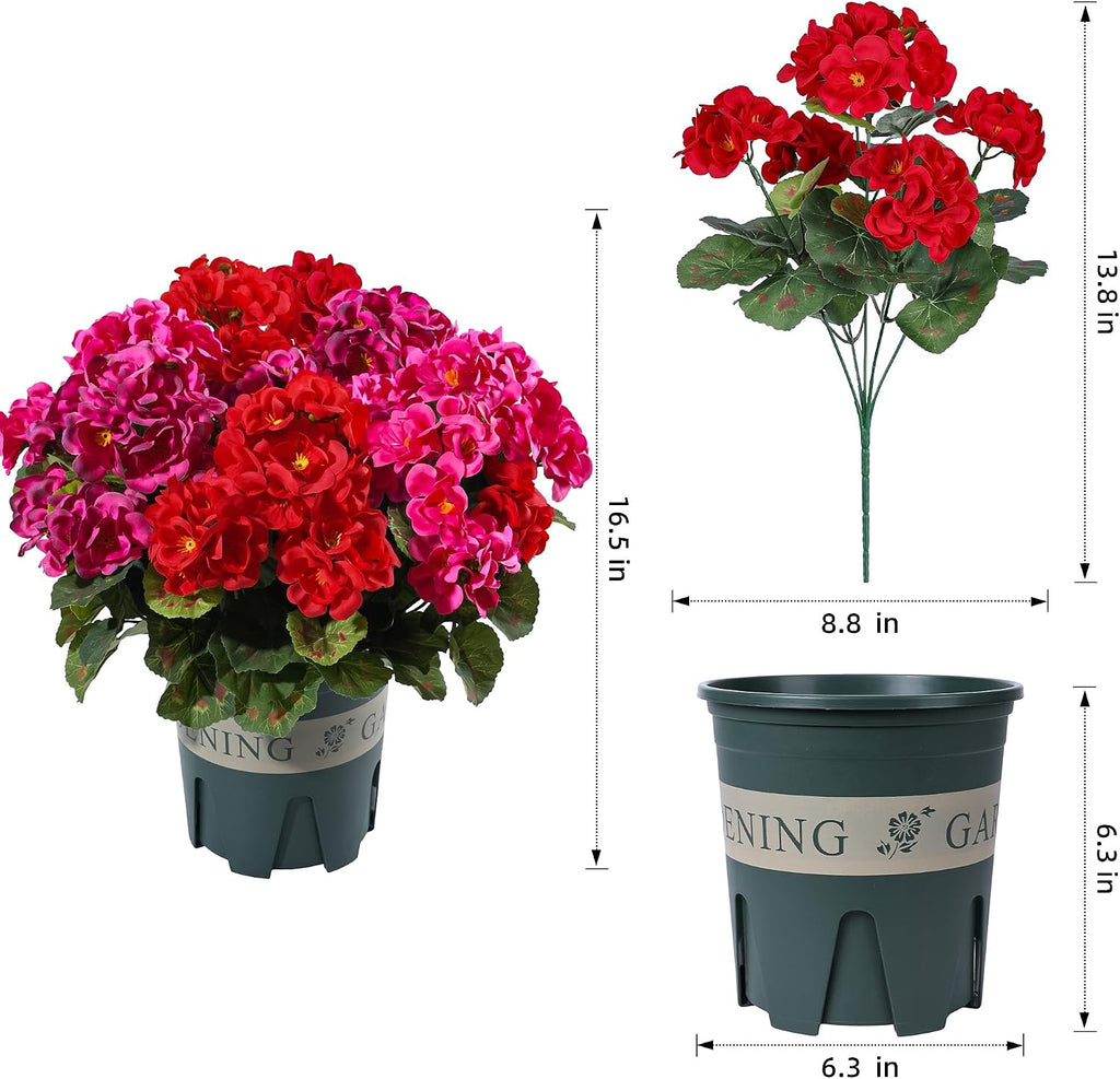Geraniums Artificial Flowers for Outdoors, 2 Pack Potted Plants Faux Geraniums Bush Artificial Topiaries Realistic UV Resistant Fake Flowers Greenery for Outside Gardens Porch Patio Yard Indoor, Mix