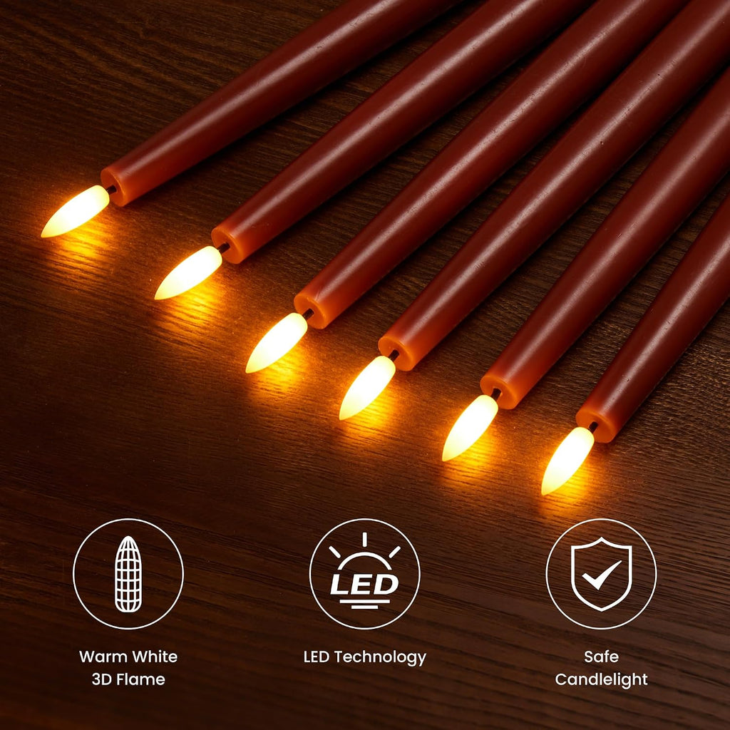 Fall Taper Candles Flameless Burnt Orange Candle Sticks, Terracotta, 3 Pack