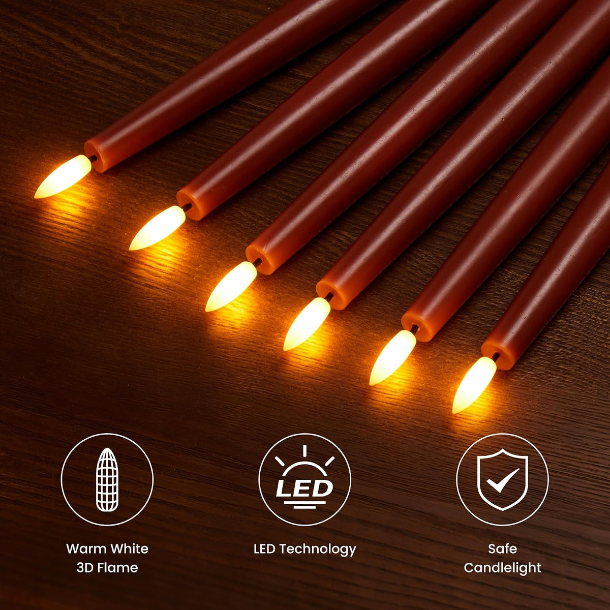 Fall Taper Candles Flameless Burnt Orange Candle Sticks, Terracotta, 3 Pack