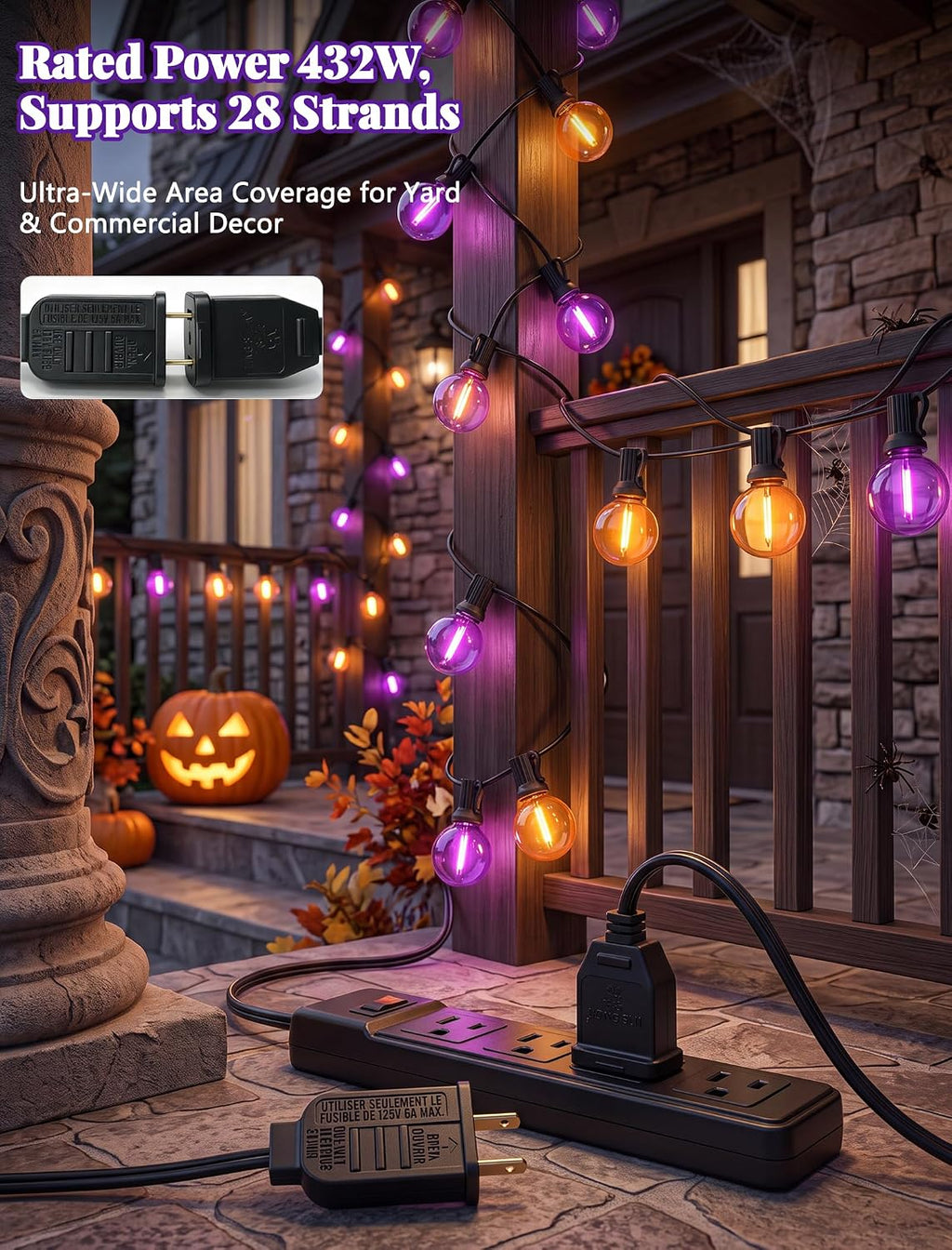 25Ft LED Orange Purple String Lights, Outdoor Halloween Lights