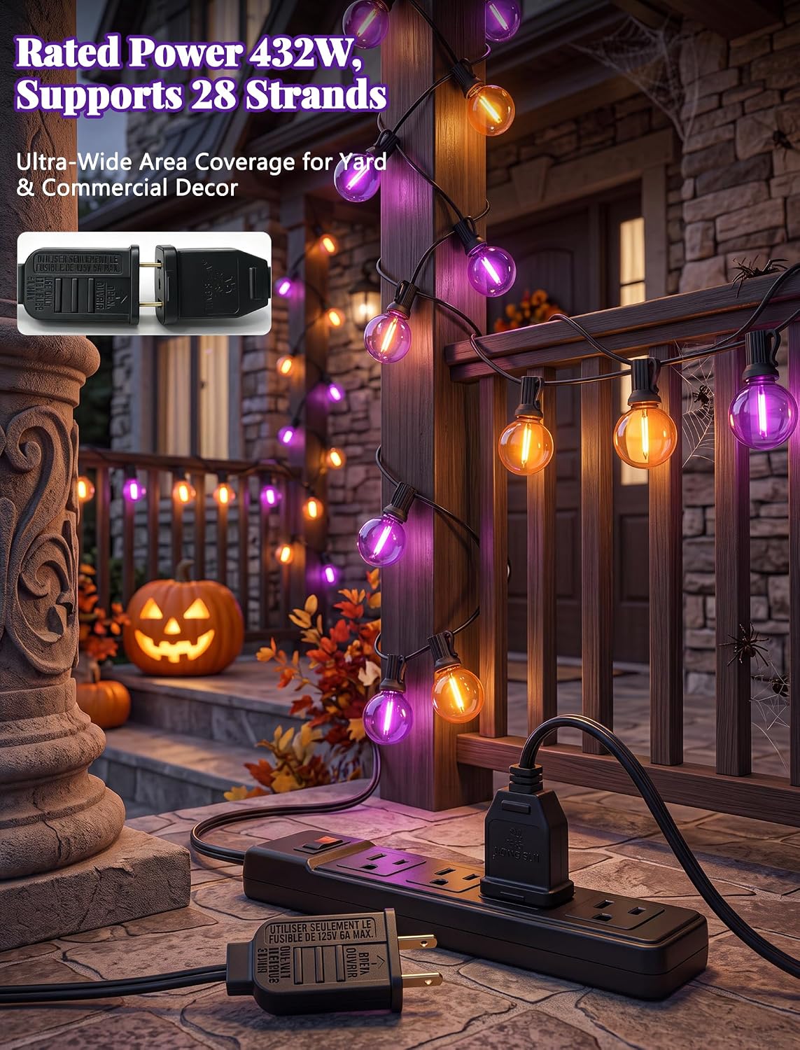 25Ft LED Orange Purple String Lights, Outdoor Halloween Lights
