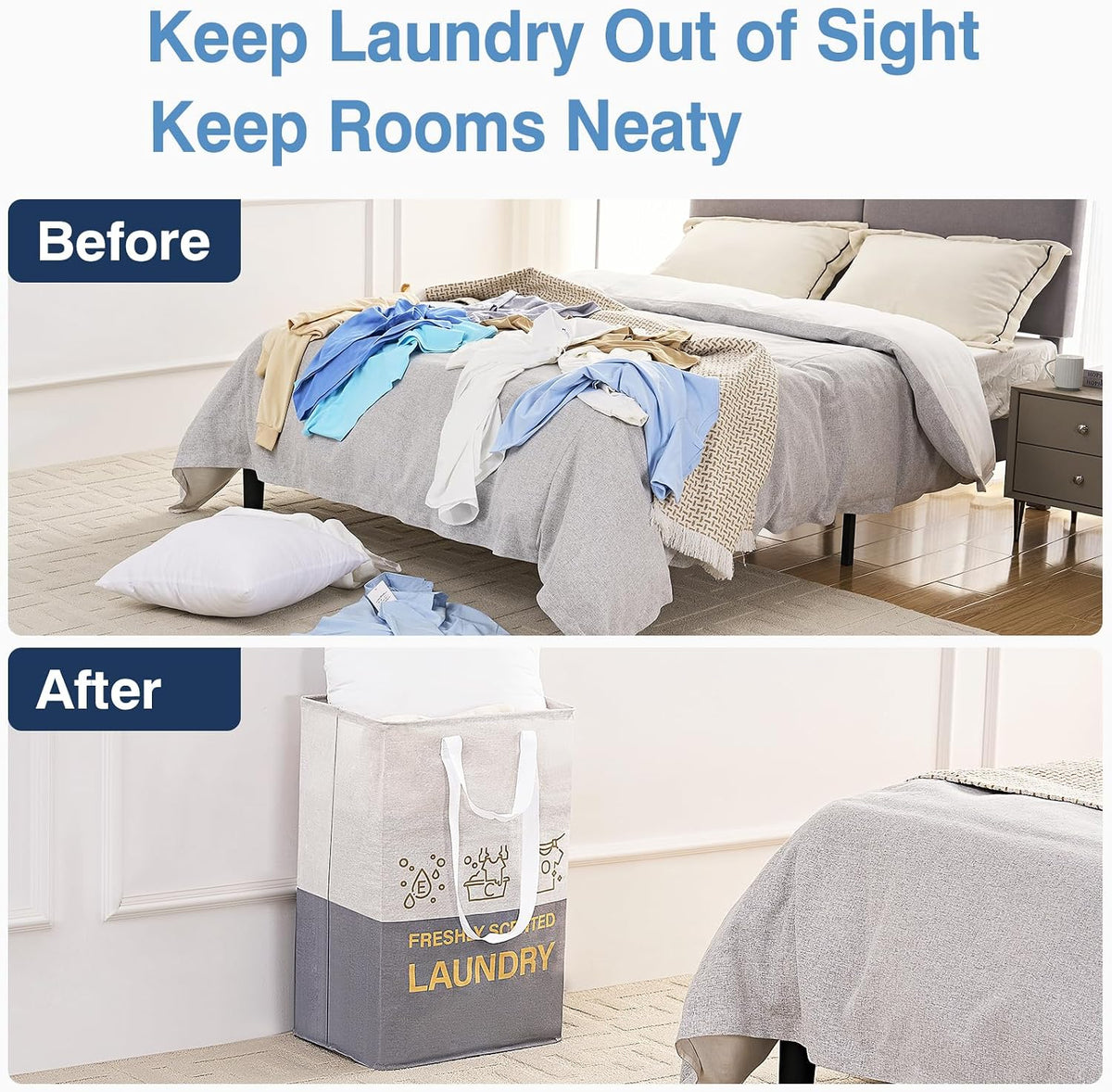2 Pack Laundry Baskets, 92L Laundry Hamper with Handles