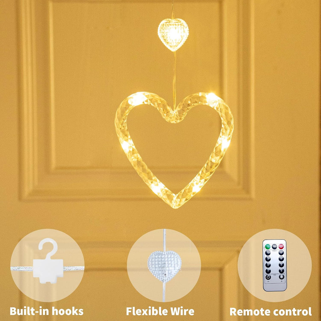 YOLIGHT Heart Curtain Lights, 9.8ft Valentine's Day Window Lights, USB Plug LED Hearts String Lights, Light up Heart Hanging Lights for Valentines Mother's Day Room Decoration (Warm White)