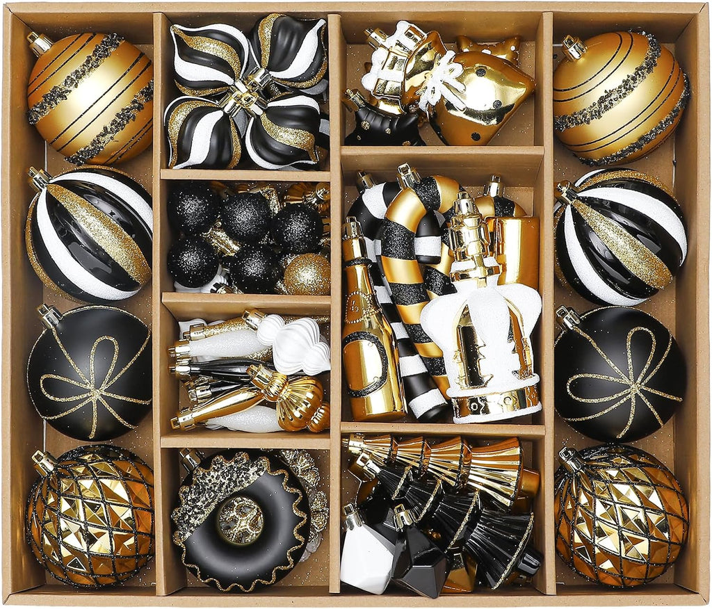 SHareconn 80pcs Christmas Balls Ornaments Set Tree Decor Black White Gold
