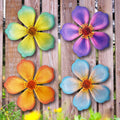 Giyyomtr Metal Flowers Wall Decor - 4pcs Metal Flower Wall Art Hanging Decorations for Outdoor Fence Garden Yard Patio Exterior Wall Decor