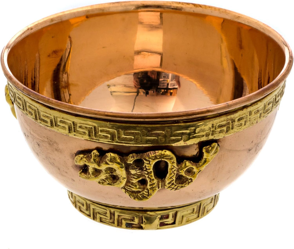 Alternative Imagination Dragon Copper Bowl - Offering Bowl For Altar Use, Ritual Offerings, Witchy Home Decor - Incense Holder for Incense Cones, White Sage, Palo Santo Sticks - 3 Inches Wide