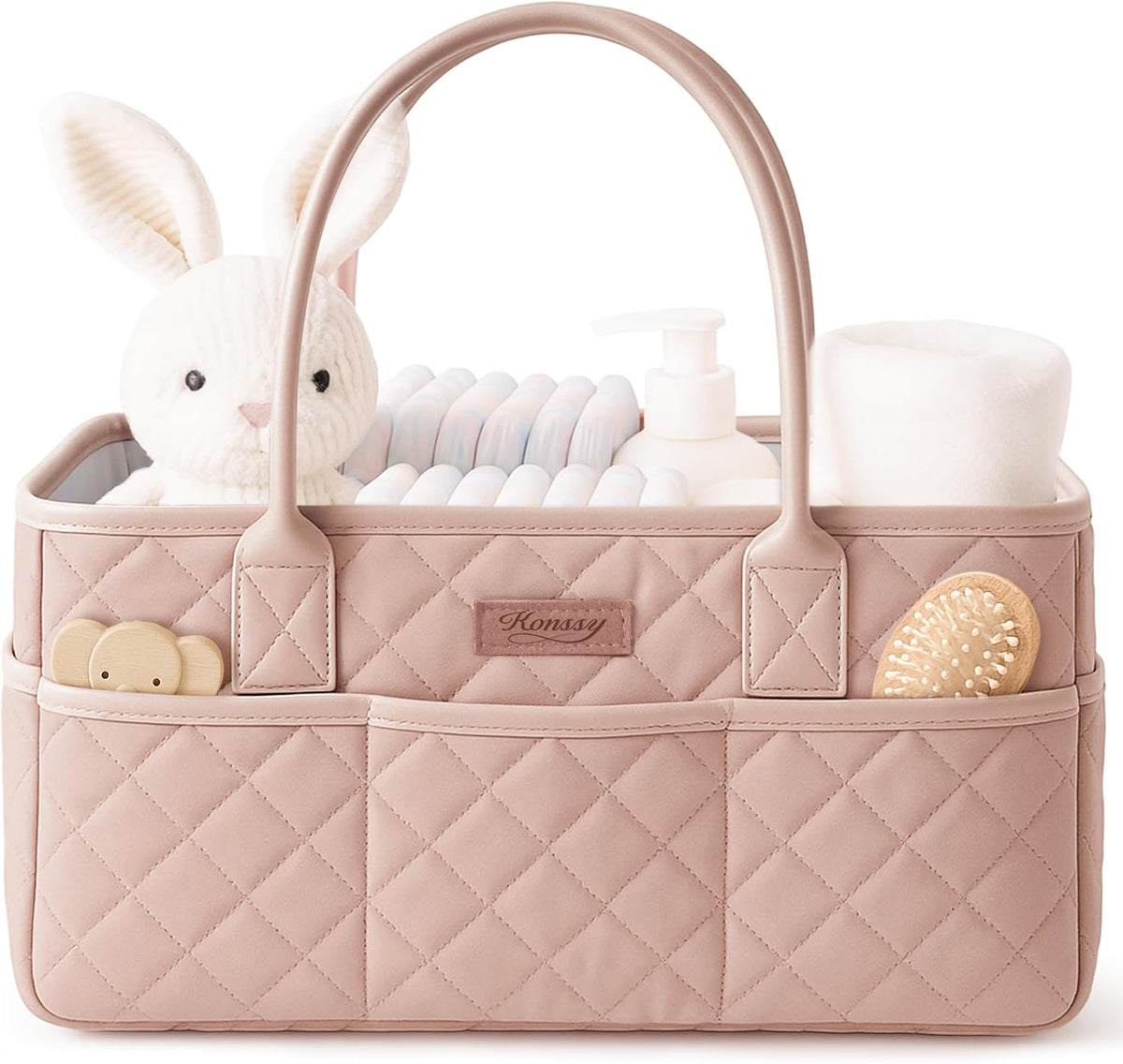 Konssy Baby Diaper Caddy Organizer, Solid Design with PU Leather Handles