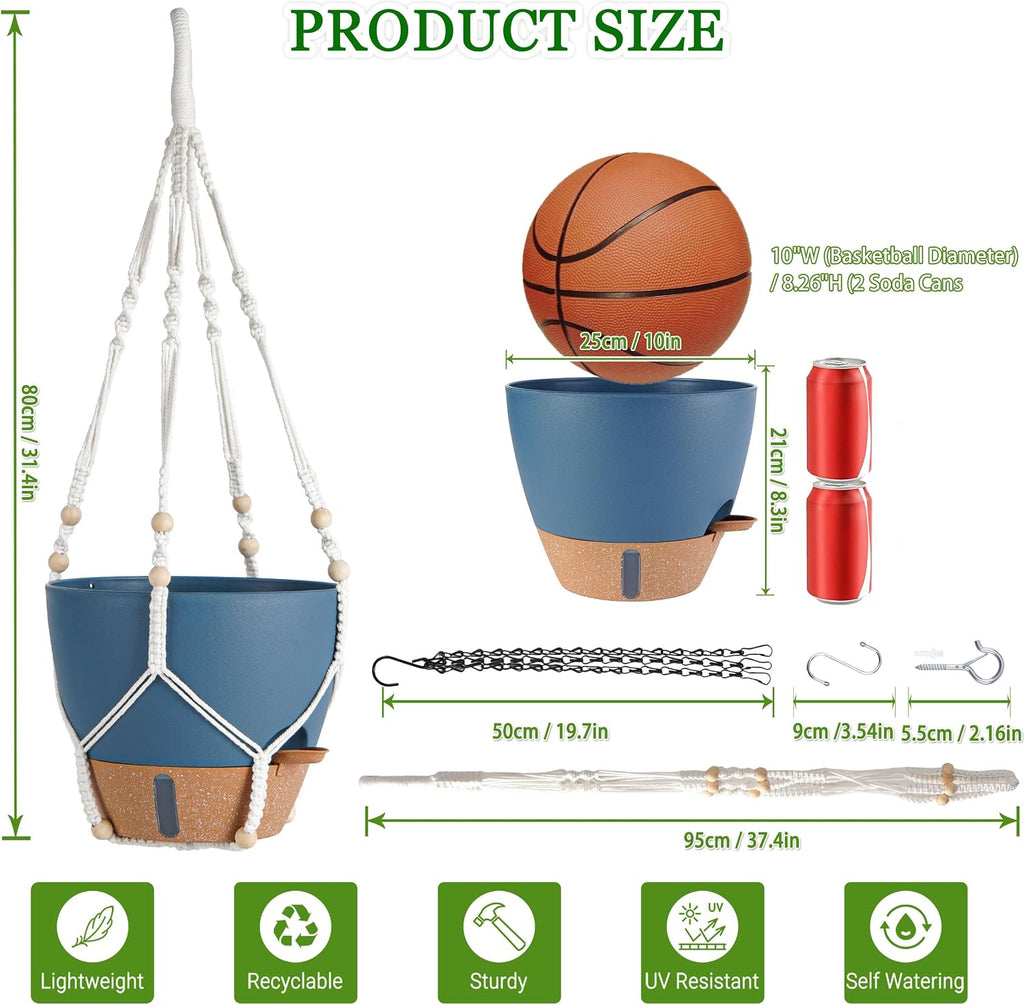 10 Inch Self Watering Hanging Planters for Indoor Plants, 2 Pack