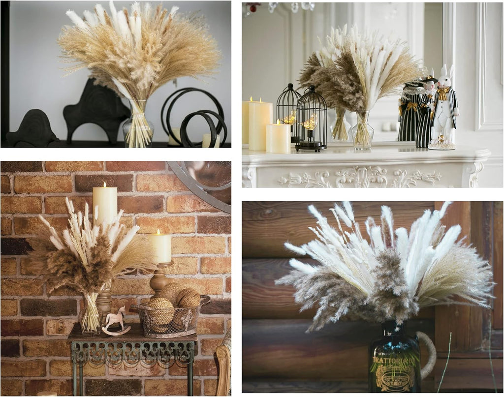 80pcs Natural Pampas Grass Bouquet, Boho Home Decor, 17 Inch Flowers Decoration, Dried Flowers, Pampass Floral Arrangements for Wedding or Room Decor