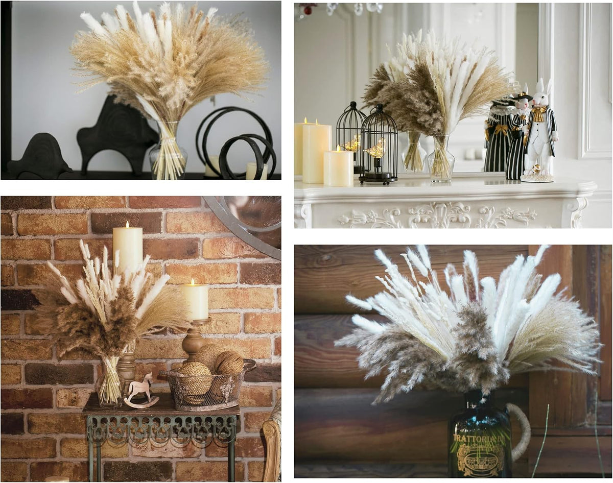 80pcs Natural Pampas Grass Bouquet, Boho Home Decor, 17 Inch Flowers Decoration, Dried Flowers, Pampass Floral Arrangements for Wedding or Room Decor
