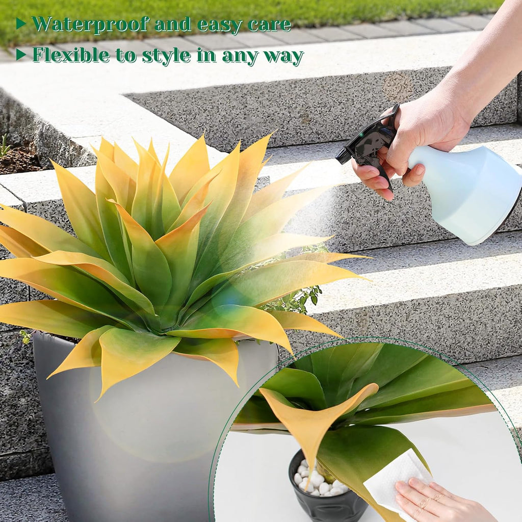 2 Pack Artificial Agave Plants 28 Inch Large Size Fake Succulent Stems Realistic UV Resistant Faux Plants for Outdoor Decorating Tropical Plant Greenery Front Porch Decor - 29 Leaves, Yellow