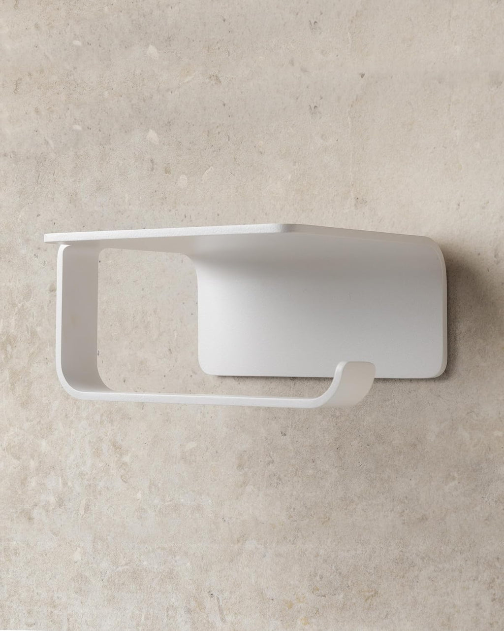 KAZAI. Toilet Paper Holder Wall Mount No Drill | Adhesive Toilet Paper Holder with Shelf | Bathroom Tissue Holder | Metal Toilet Paper Roll Dispenser | White