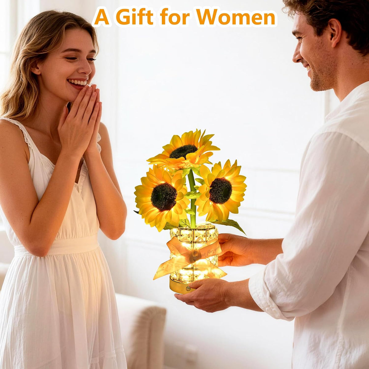 Handmade Sunflower Lamp, Rechargeable Cordless Touch Table Lamp, 3-Colour Infinitely Dimming Small Night Light, Festival Restaurant Bedroom Bar Coffee Shop Birthday Gifts for Women Mom, 3 Sunflowers