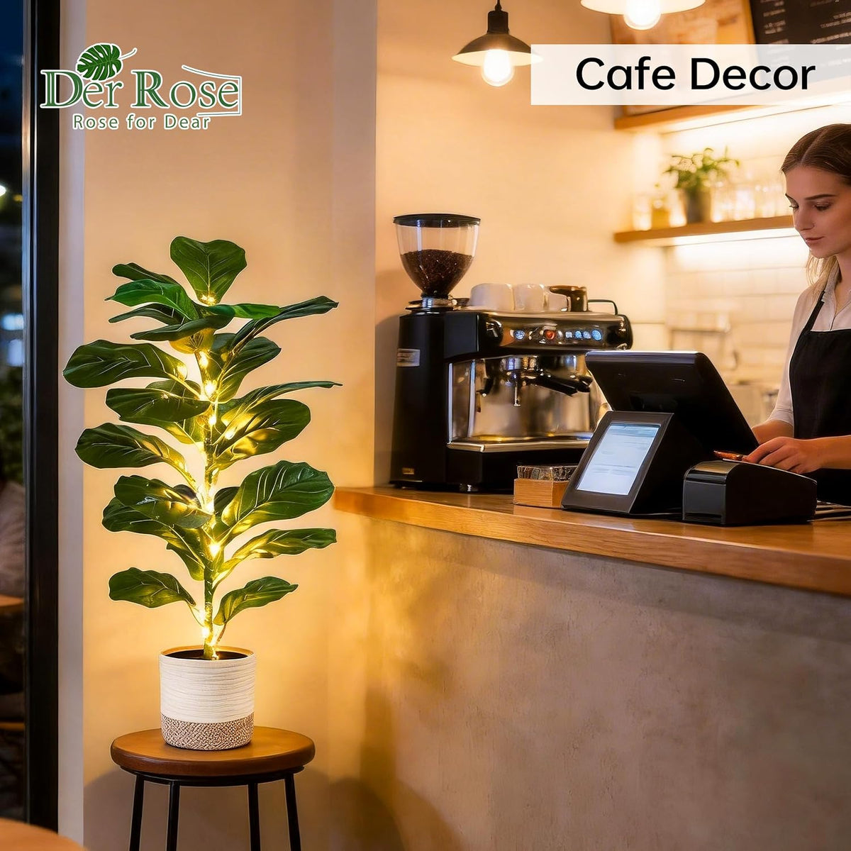 Der Rose 2 Pack 30" Artificial Plants with Lights, Fiddle Leaf Fig Trees