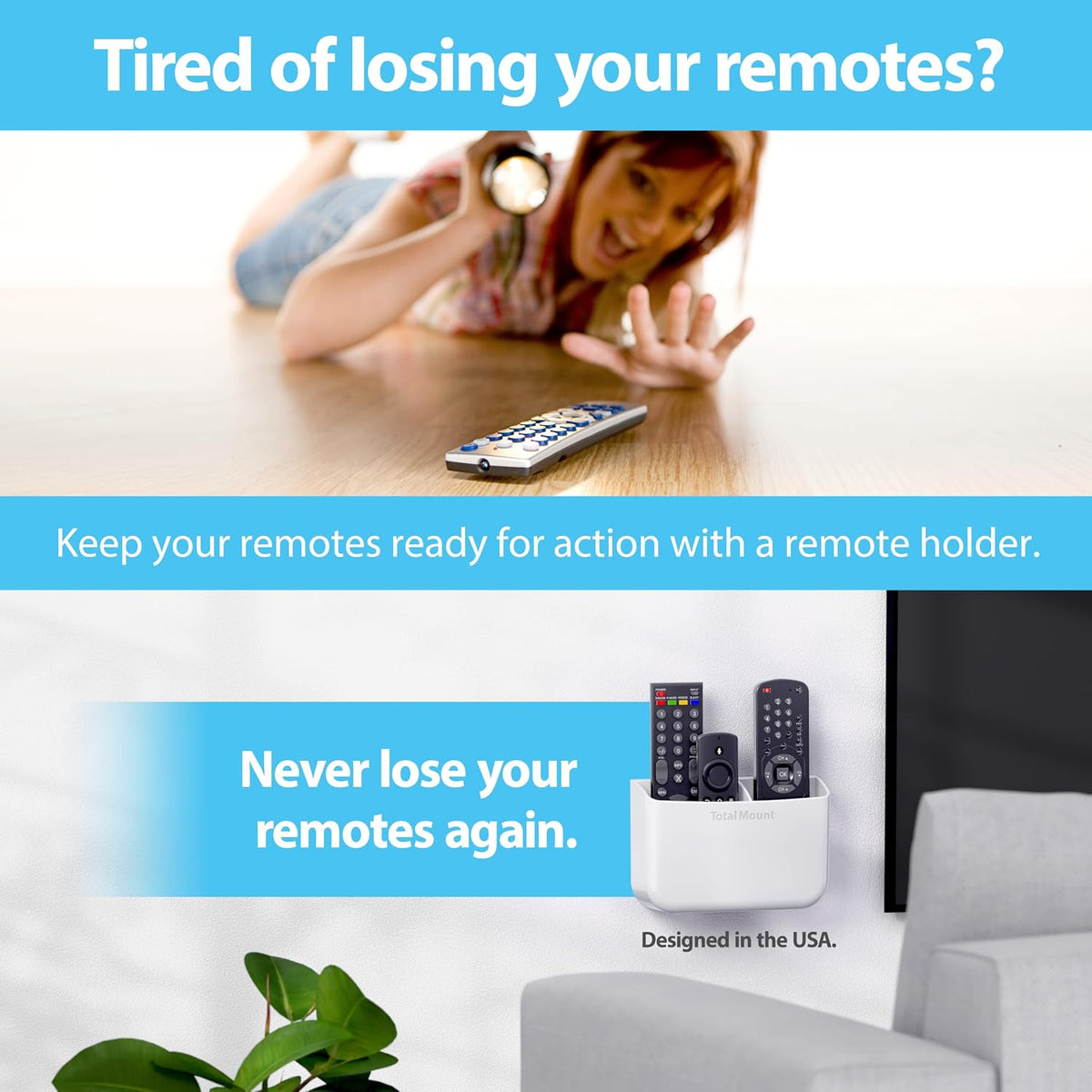 TotalMount Drop-Free Remote Holders – Removable Adhesive – White (2 Pack)