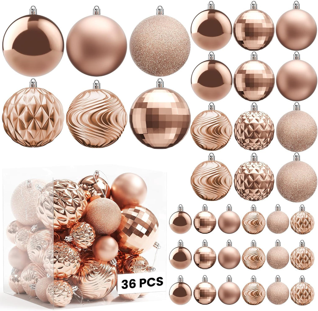 Annecy Christmas Tree Ornaments - 36 PCS Shatterproof Christmas Ball Ornaments Set for Holiday, Wreath & Party Decorations (Multi-Size, Rose Gold)