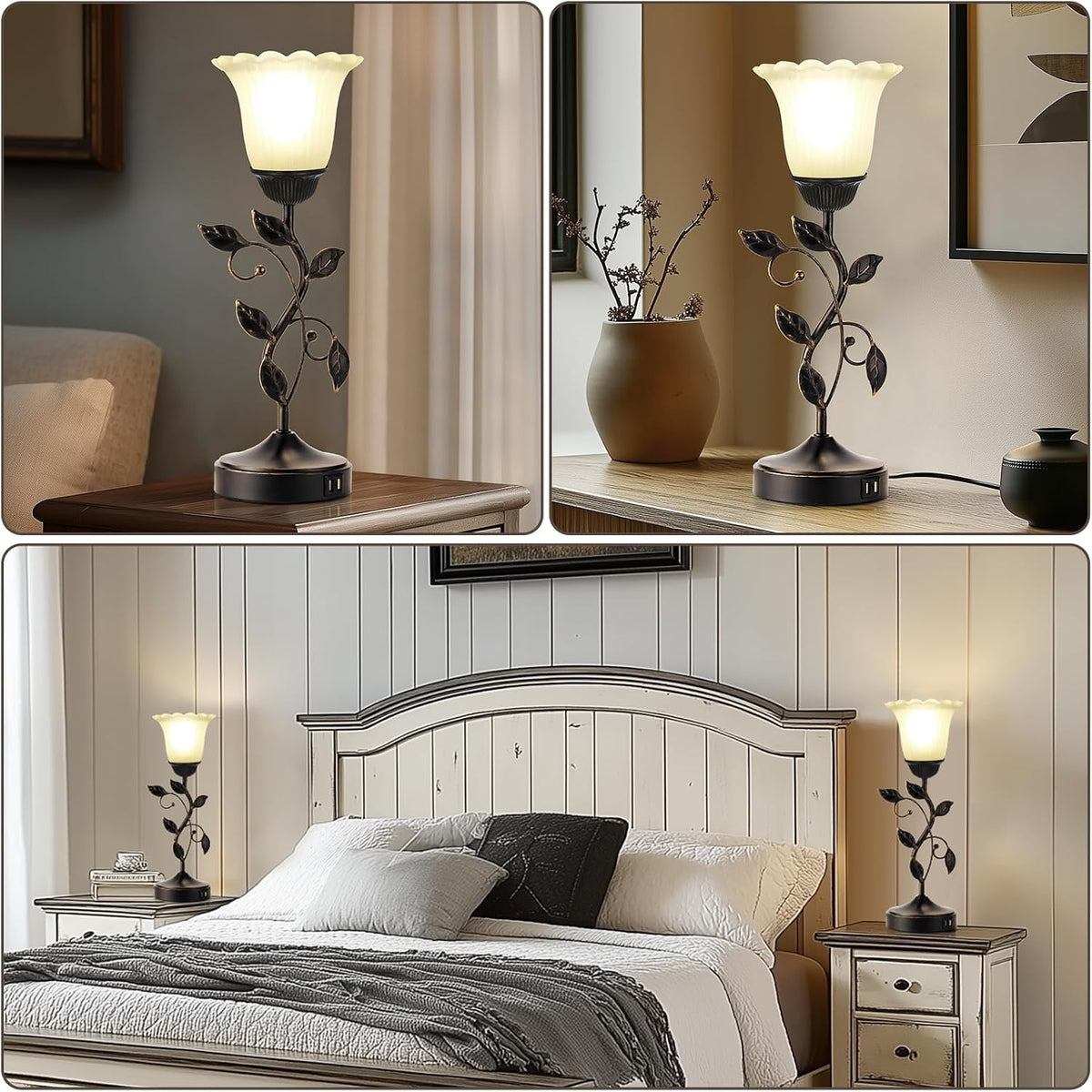 Set of 2 Touch Bedside Vintage Lamps with 2 USB C+A