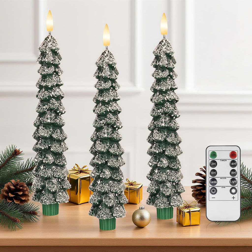 Flameless Christmas Tree Taper Candles with Remote Set of 3, Snowflake