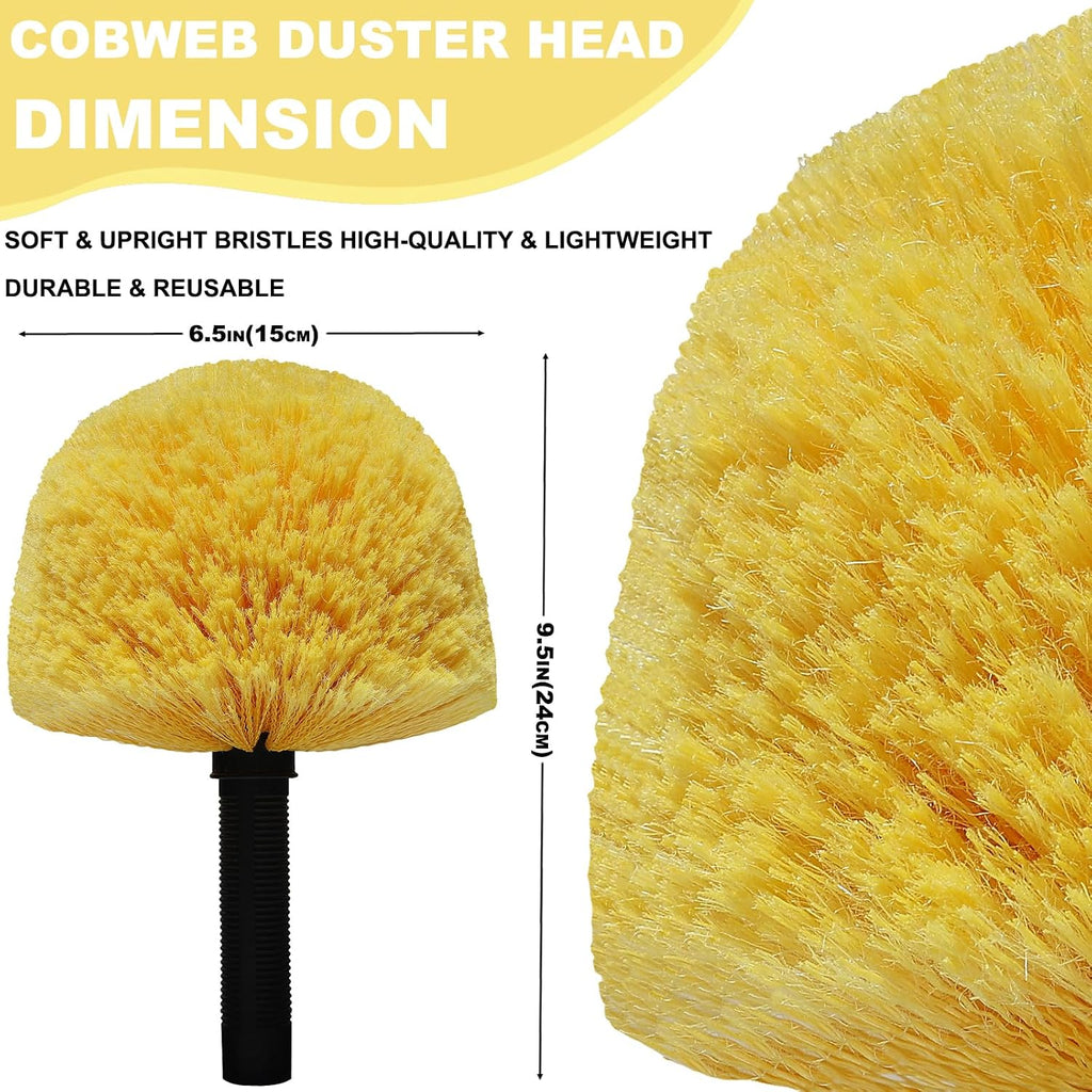 2 Pack Twist-On Cobweb Duster Head Brush - Efficient Indoor & Outdoor Spider Web Cleaning Solution - Fits Standard Acme Threaded Poles - Duster Brush Head Only - Yellow